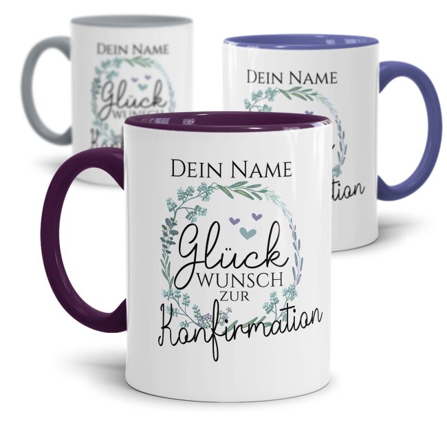 Tasse zur Konfirmation - Kranz - Gl&uuml;ckwunsch - mit Name personalisierbar