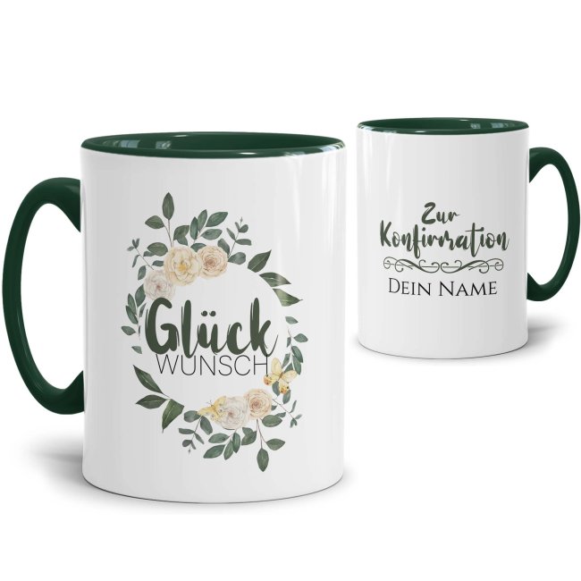 Tasse zur Konfirmation - Rosenkranz - Gl&uuml;ckwunsch - mit Name personalisierbar