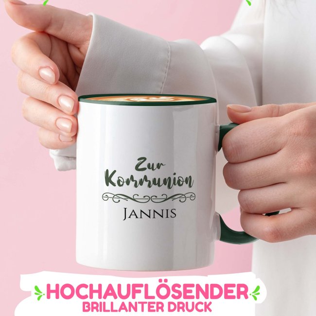 Tasse zur Kommunion - Rosenkranz - Gl&uuml;ckwunsch - mit Name personalisierbar