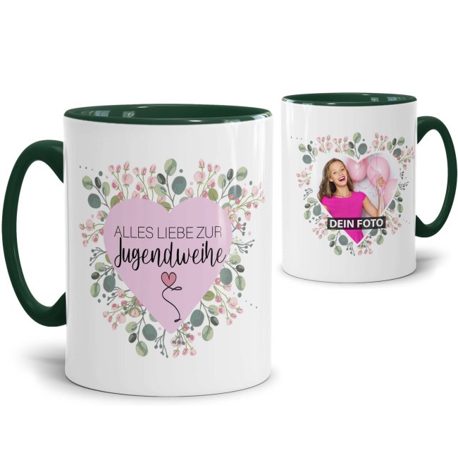 Tasse zur Jugendweihe - Herzrahmen - Alles Liebe - mit Foto personalisierbar