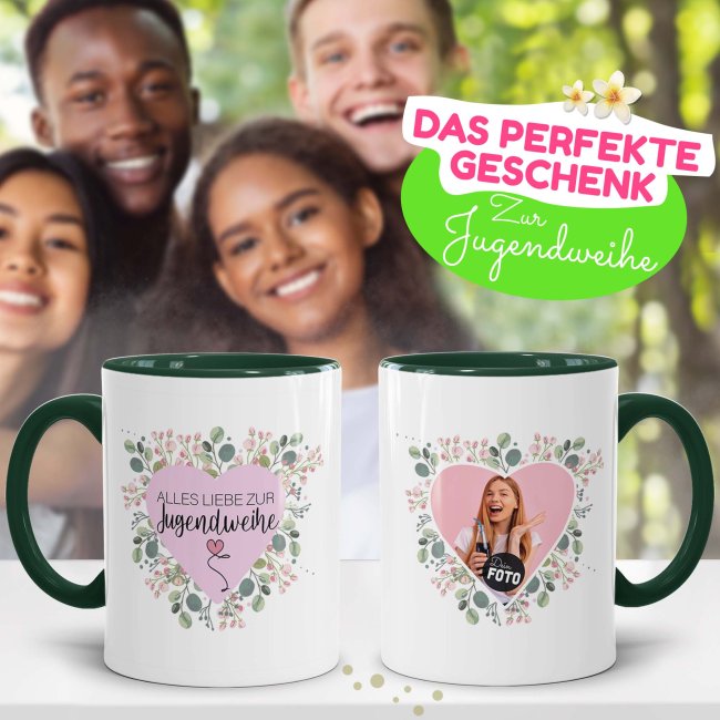 Tasse zur Jugendweihe - Herzrahmen - Alles Liebe - mit Foto personalisierbar