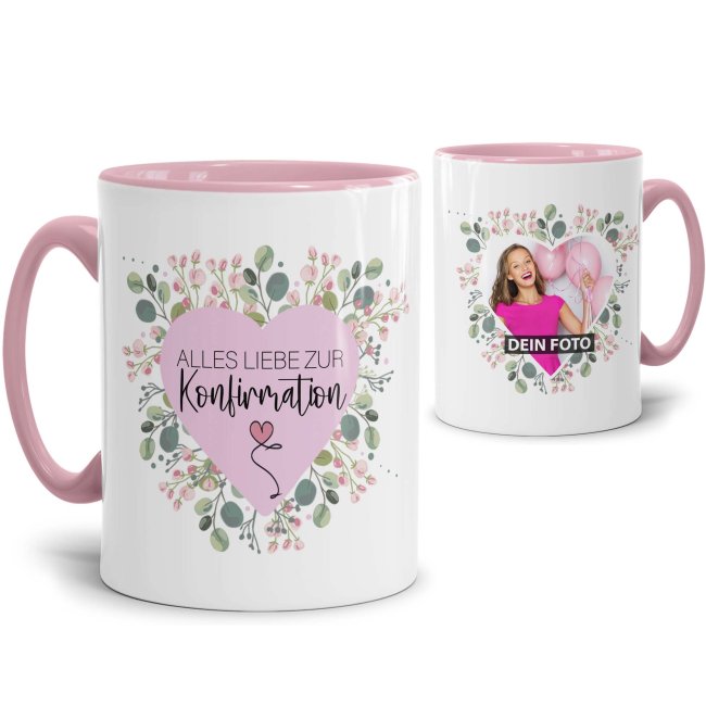 Tasse zur Konfirmation - Herzrahmen - Alles Liebe - mit Foto personalisierbar