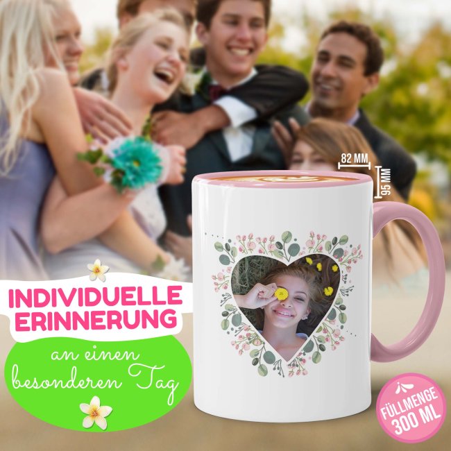 Tasse zur Konfirmation - Herzrahmen - Alles Liebe - mit Foto personalisierbar