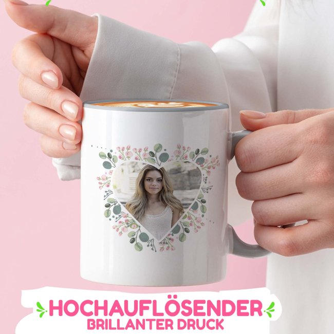 Tasse zur Kommunion - Herzrahmen - Alles Liebe - mit Foto personalisierbar