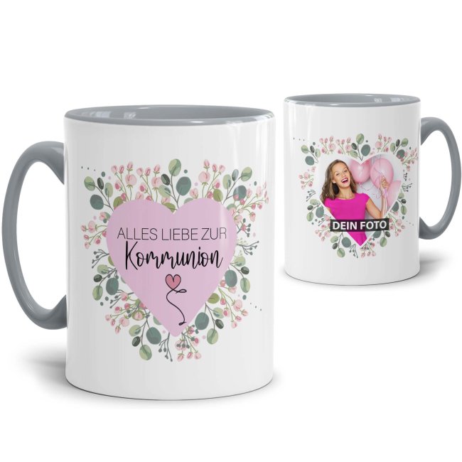 Tasse zur Kommunion - Herzrahmen - Alles Liebe - mit Foto personalisierbar