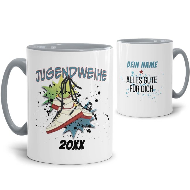 Tasse zur Jugendweihe - Turnschuhe - mit Name und Jahr personalisierbar