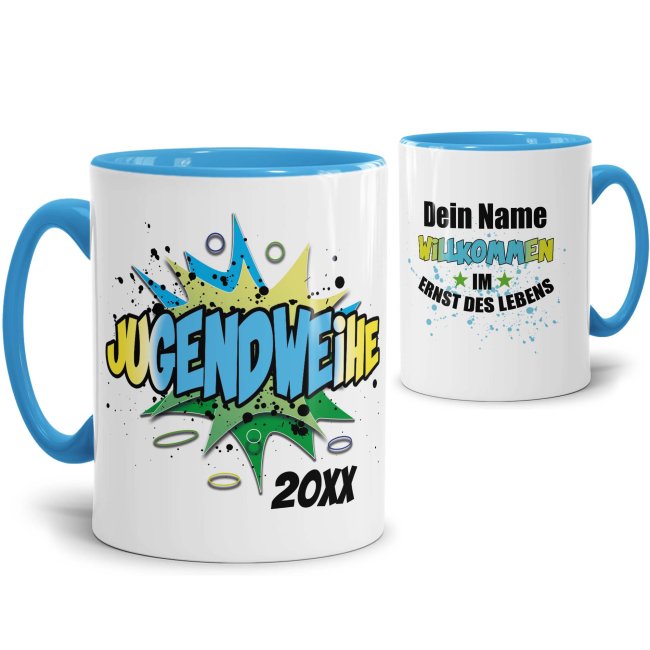 Tasse zur Jugendweihe - Grafitti - mit Name und Jahr personalisierbar