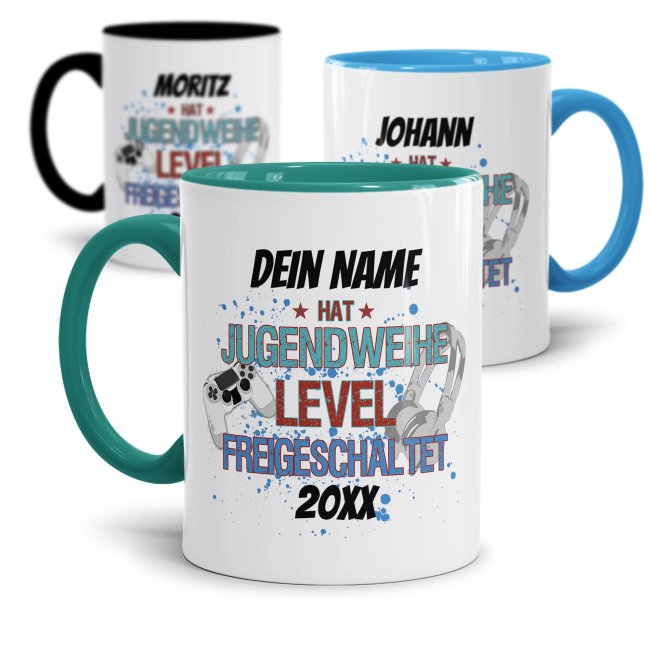 Tasse zur Jugendweihe - Level - mit Name und Jahr personalisierbar