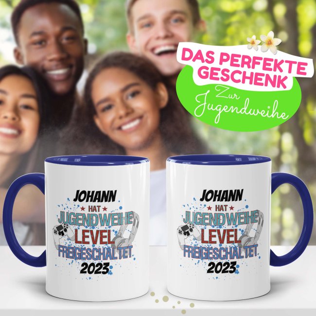 Tasse zur Jugendweihe - Level - mit Name und Jahr personalisierbar