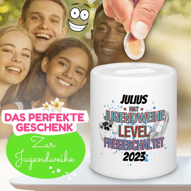 Spardose zur Jugendweihe - Level - mit Name und Jahr personalisierbar