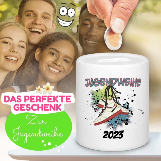 Spardose zur Jugendweihe - Turnschuhe - mit Name und Jahr personalisierbar