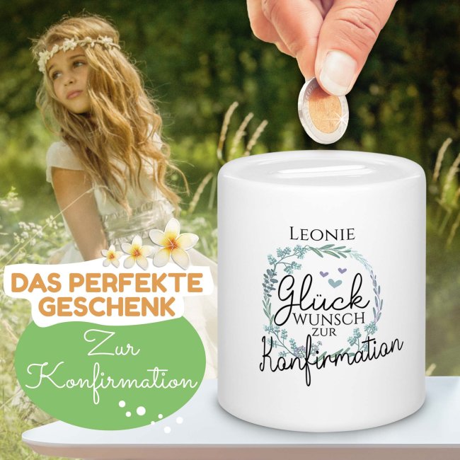 Spardose - Gl&uuml;ckwunsch zur Konfirmation - mit Name personalisierbar