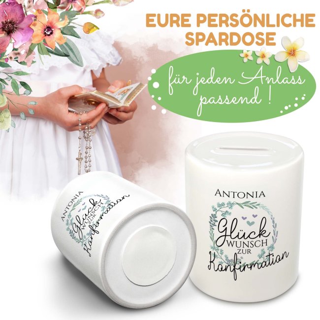 Spardose - Gl&uuml;ckwunsch zur Konfirmation - mit Name personalisierbar