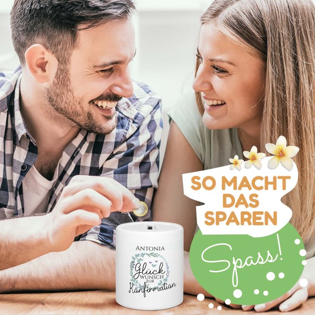 Spardose - Gl&uuml;ckwunsch zur Konfirmation - mit Name personalisierbar