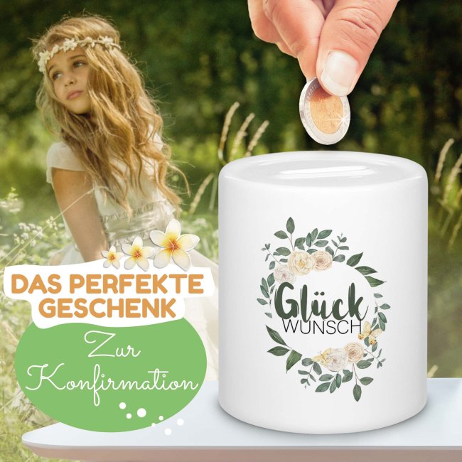 Spardose zur Konfirmation - Gl&uuml;ckw&uuml;nsche - mit Name personalisierbar