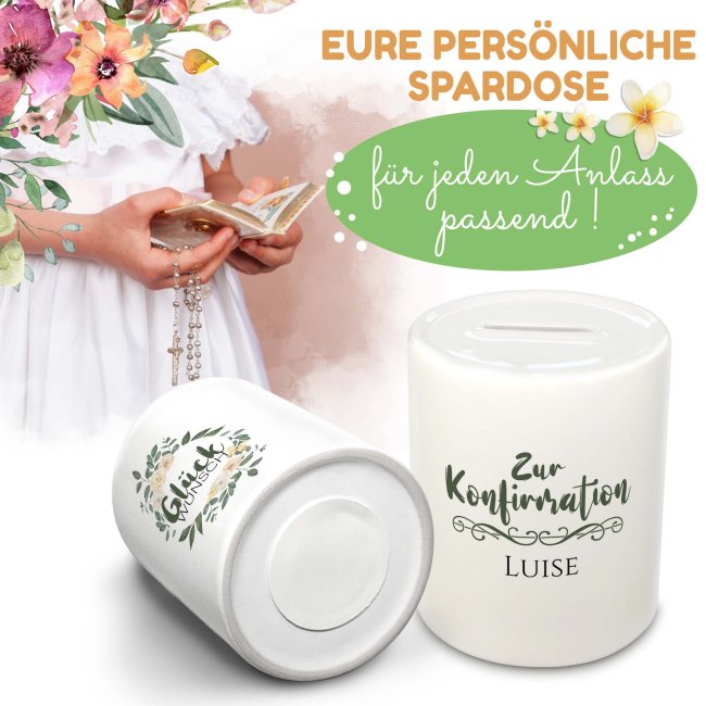 Spardose zur Konfirmation - Gl&uuml;ckw&uuml;nsche - mit Name personalisierbar