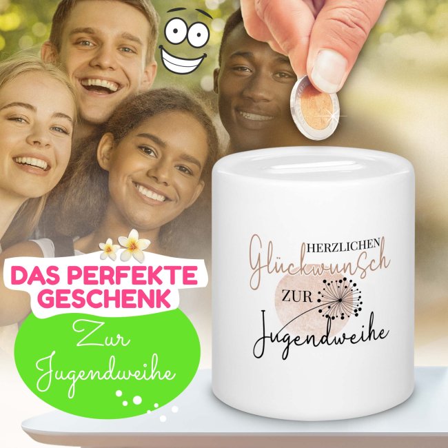 Spardose zur Jugendweihe - Pusteblume - mit Name personalisierbar