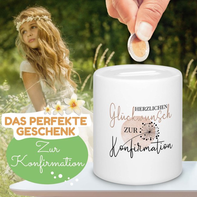 Spardose zur Konfirmation - Pusteblume - mit Name personalisierbar