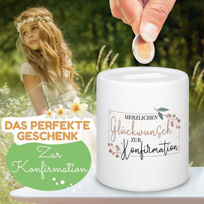 Spardose zur Konfirmation - Herzlichen Gl&uuml;ckwunsch - mit Name personalisierbar