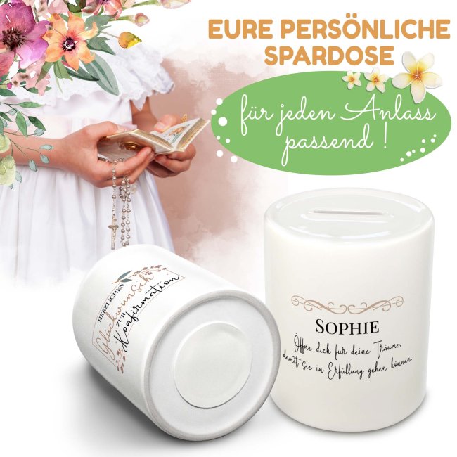 Spardose zur Konfirmation - Herzlichen Gl&uuml;ckwunsch - mit Name personalisierbar