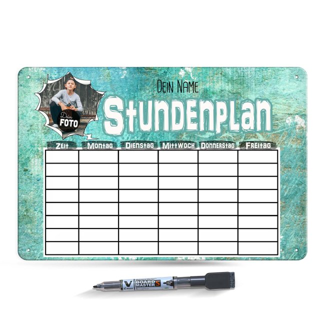 Abwischbarer Stundenplan - Metallschild magnetisch inkl. Stift - Cool - mit Foto und Name personalisierbar