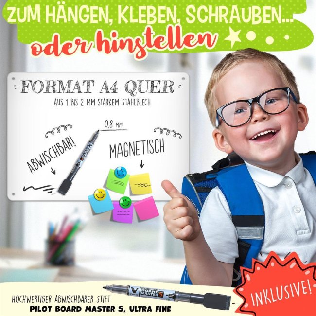 Abwischbarer Stundenplan - Metallschild magnetisch inkl. Stift - Cool - mit Foto und Name personalisierbar