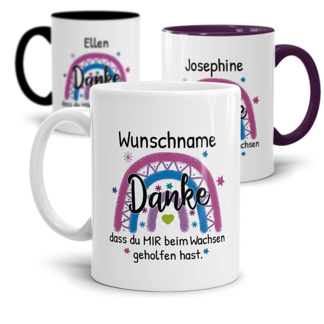 Erzieherin-Tasse - Danke, dass du mir beim Wachsen geholfen hast - Regenbogen Pink - mit Name