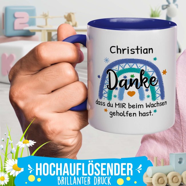 Namenstasse f&uuml;r Erzieher - Danke, dass du mir beim Wachsen geholfen hast - Regenbogen Blau