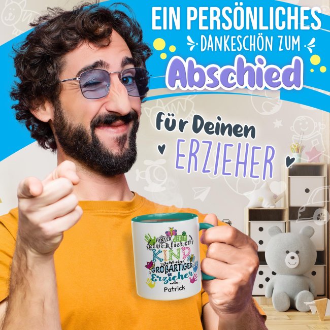 Tasse f&uuml;r Erzieher - Hinter jedem Kind - bunt - mit Name personalisierbar