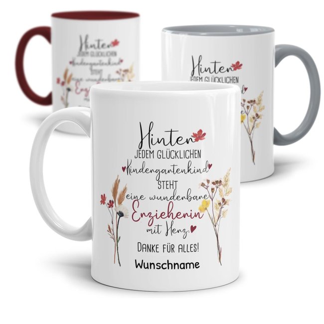 Tasse f&uuml;r Erzieherin - Hinter jedem Kind - Blumen - mit Name personalisierbar