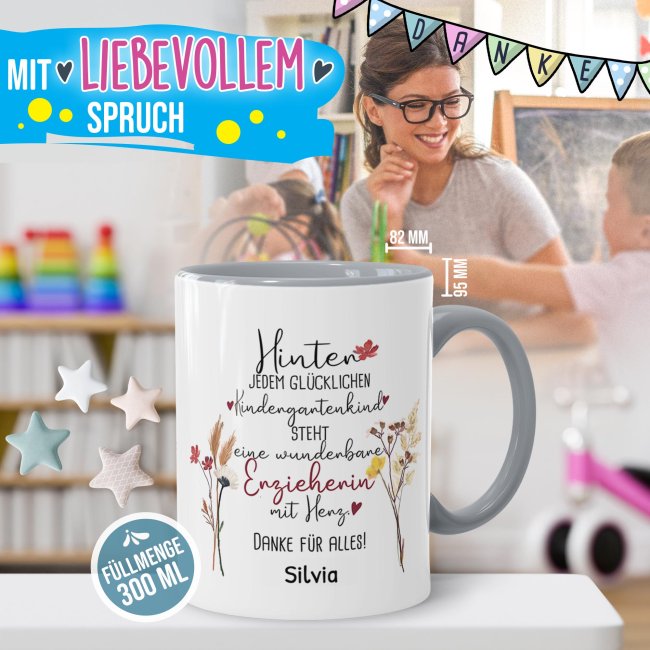 Tasse f&uuml;r Erzieherin - Hinter jedem Kind - Blumen - mit Name personalisierbar