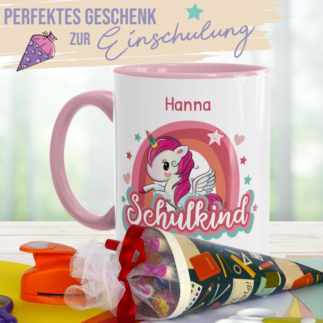 Tasse zur Einschulung - Einhorn - Schulkind - mit Jahr und Name personalisierbar