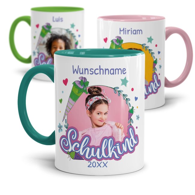 Tasse zur Einschulung - Schulkind Rosa - mit Foto, Jahr und Name personalisierbar