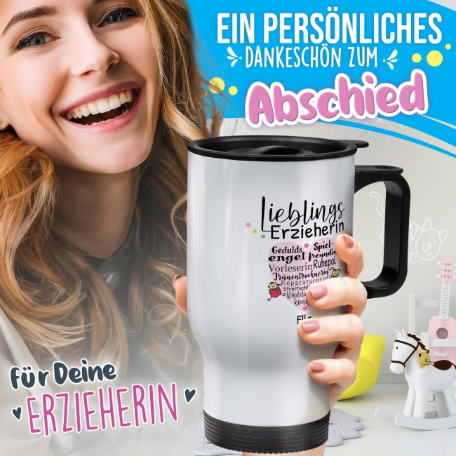 Thermobecher f&uuml;r Erzieherin - Lieblingserzieherin - mit Name personalisierbar - Wei&szlig;