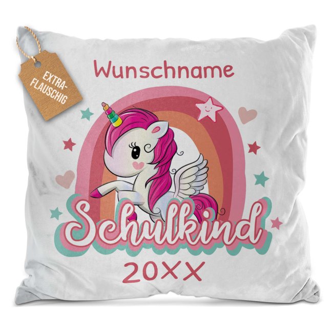 Flauschkissen zur Einschulung - Schulkind Einhorn - mit Name und Jahr personalisierbar