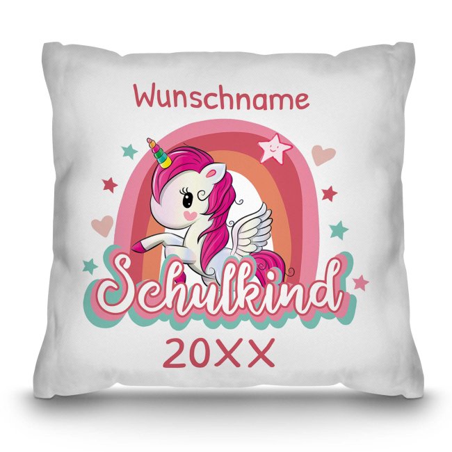 Kissen zur Einschulung - Schulkind Einhorn - mit Name und Jahr personalisierbar