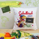 Flauschkissen zur Einschulung - Schulkind Dino - mit Name...