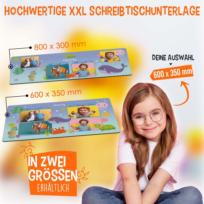 Schreibtischunterlage f&uuml;r Kinder - Meerestiere - mit Fotos und Name personalisierbar - in zwei Gr&ouml;&szlig;en