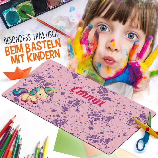 Schreibtischunterlage f&uuml;r Kinder - Einhorn - mit Name personalisierbar - zwei Gr&ouml;&szlig;en und 2 Farben