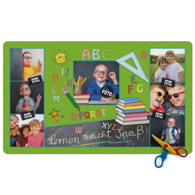 Schreibtischunterlage f&uuml;r Kinder - ABC - Lernen macht Spa&szlig; - mit Fotos personalisierbar - 60 x 35 cm - Gr&uuml;n
