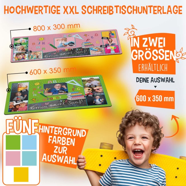 Schreibtischunterlage f&uuml;r Kinder - ABC - Lernen macht Spa&szlig; - mit Fotos personalisierbar - 60 x 35 cm - Gr&uuml;n