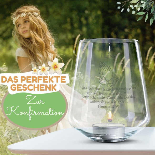 Windlicht mit Namensgravur - Konfirmationsgeschenk mit Spruch - Verliere nie den Mut