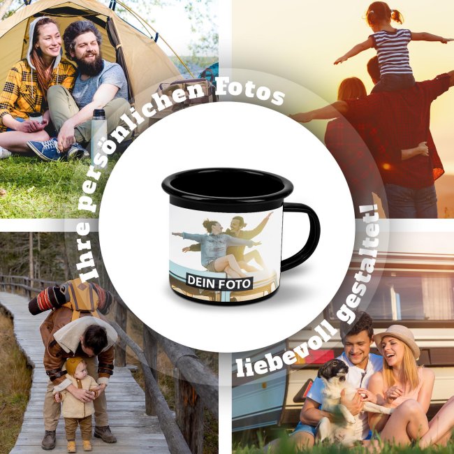 Schwarze Emaille-Tasse selbst gestalten - 300 ml