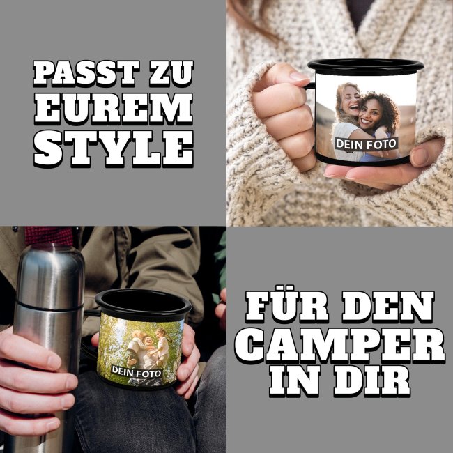 Schwarze Emaille-Tasse selbst gestalten - 300 ml