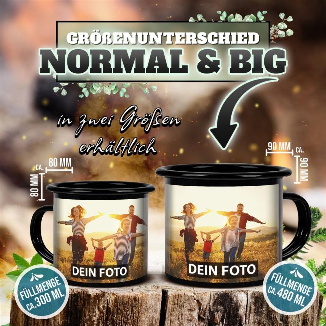 Schwarze Emaille-Tasse selbst gestalten - 300 ml
