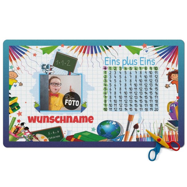 Schreibtischunterlage f&uuml;r Kinder - Eins plus Eins - mit Foto und Name personalisierbar