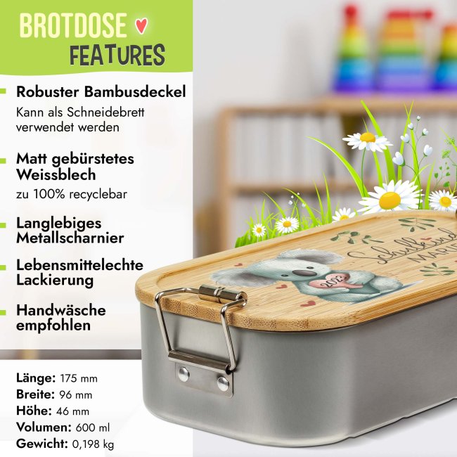 Geschenk-Set zur Einschulung - Trinkflasche &amp; Brotdose - Koala - mit Name und Jahreszahl personalisierbar