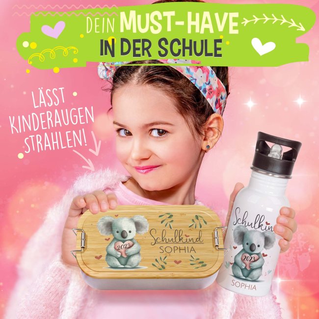 Geschenk-Set zur Einschulung - Trinkflasche &amp; Brotdose - Koala - mit Name und Jahreszahl personalisierbar