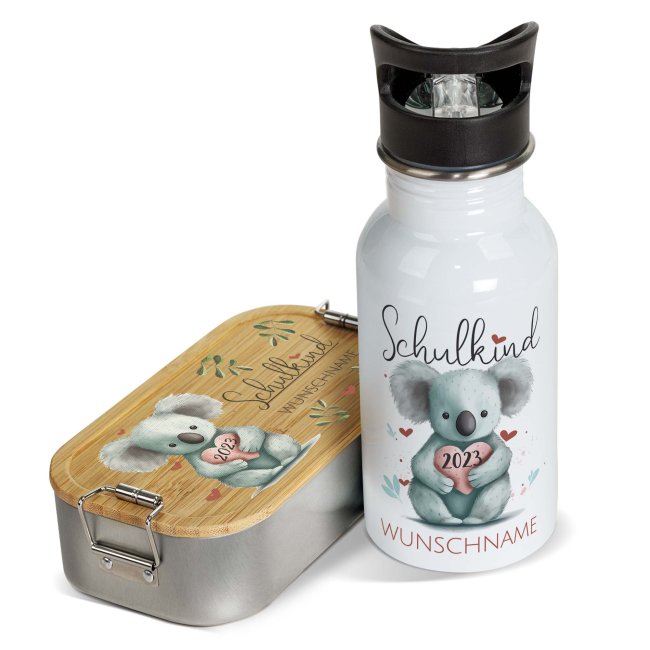 Geschenk-Set zur Einschulung - Trinkflasche &amp; Brotdose - Koala - mit Name und Jahreszahl personalisierbar