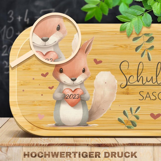 Personalisierbare Brotdose f&uuml;r Schulkind - Eichh&ouml;rnchen - mit Name und Jahr